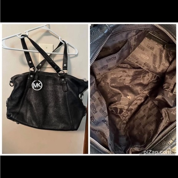 Michael Kors Black Leather Tote with Silver Charm - Picture 1 of 1